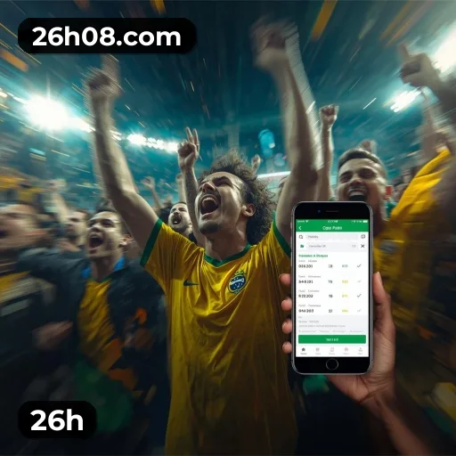 App 26h para iOS e Android — interface mobile, login biométrico e PIX integrado